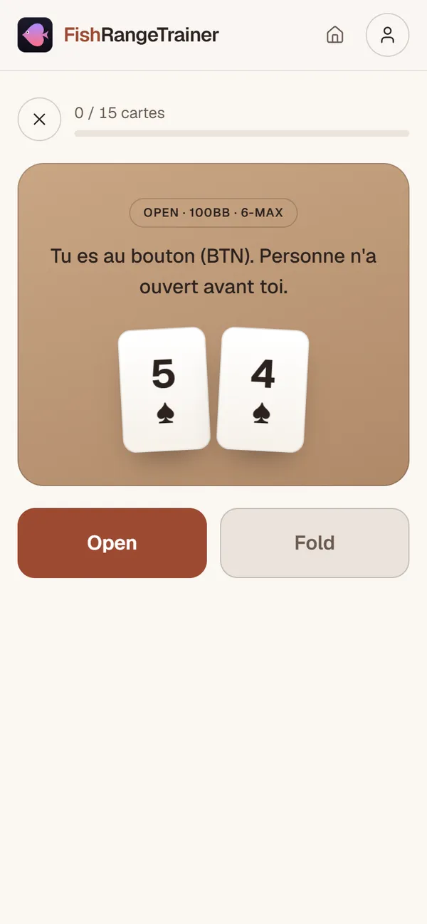 Une question de révision dans l'app : la situation, les deux cartes et les boutons de réponse